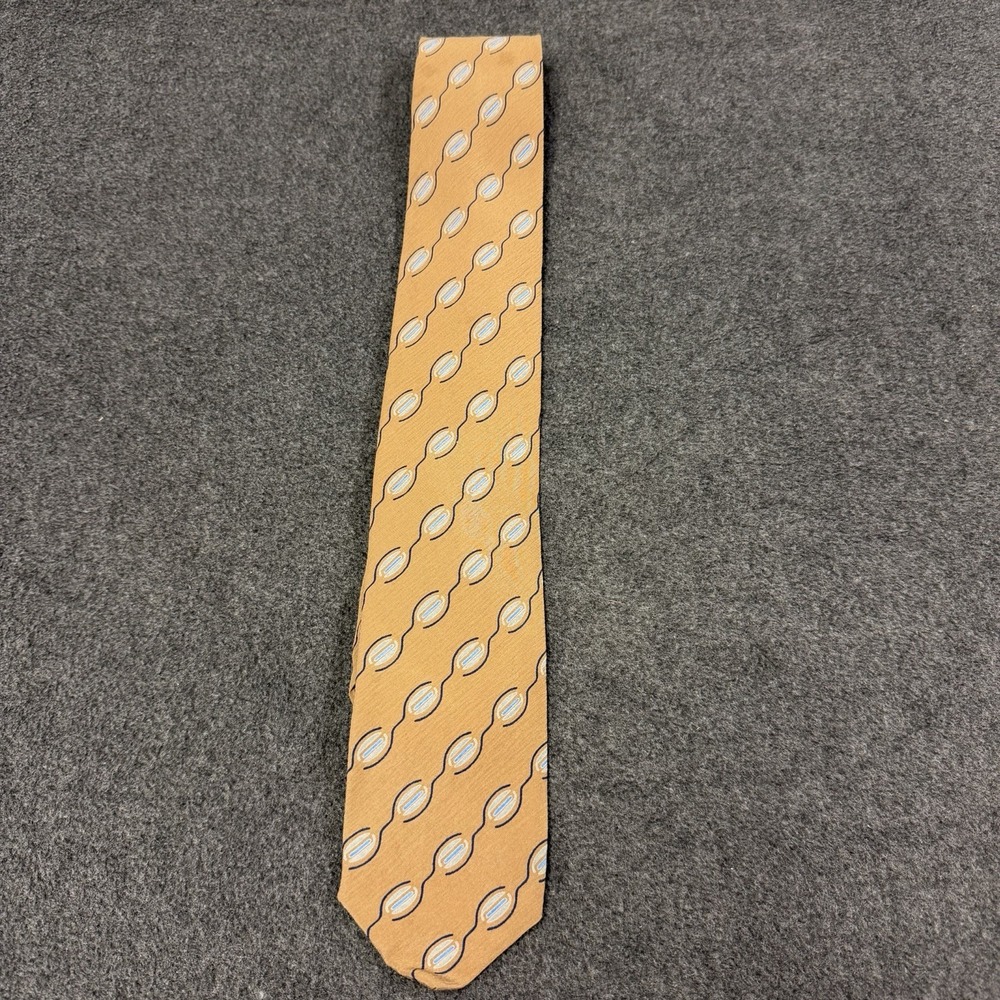 Giorgio Armani Silk Tie Gold Tan Blue Abstract Geometric Medallion Made In Italy